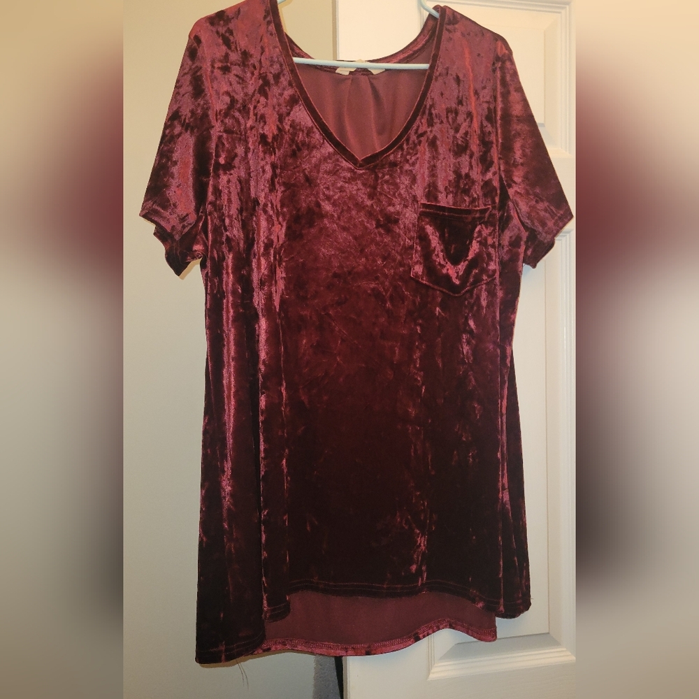 Velvet V-Neck Top in Burgundy